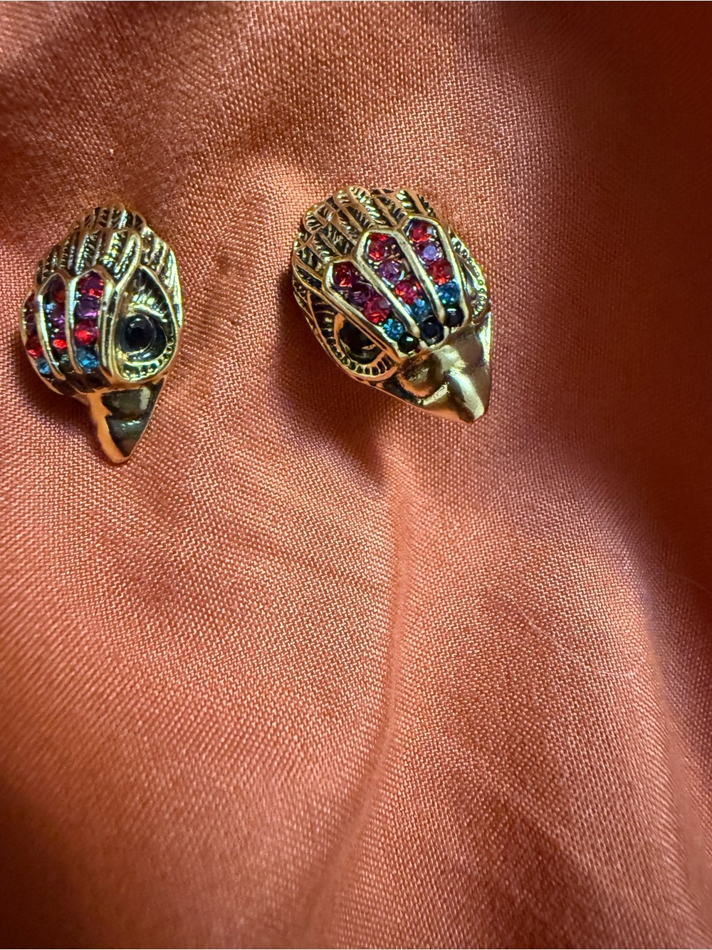 Kurt Geiger Gold-Tone Peacock Motif Stud Earrings with Pink & Blue Stones